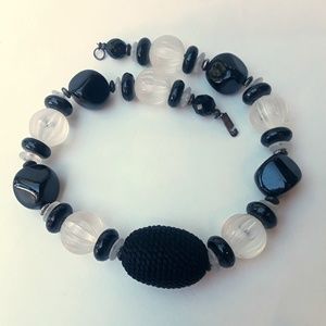 Carol Dauplaise Black and Clear Beaded Necklace